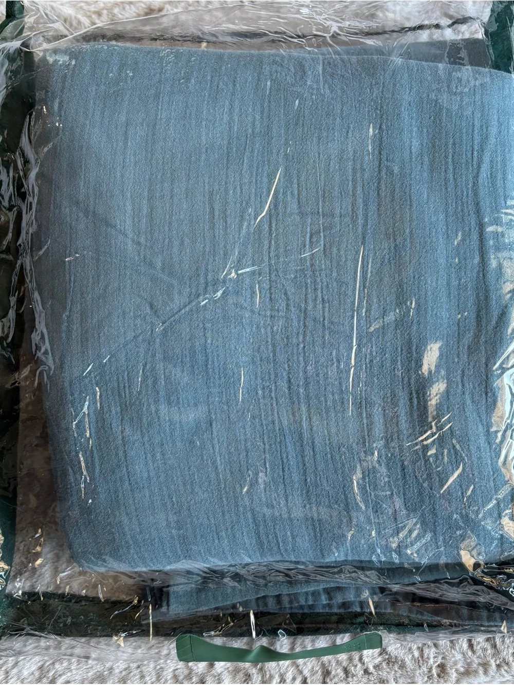 Crate & Barrel Organic Double Weave Blue Full/Queen Duvet & 2 Standard Sham Set